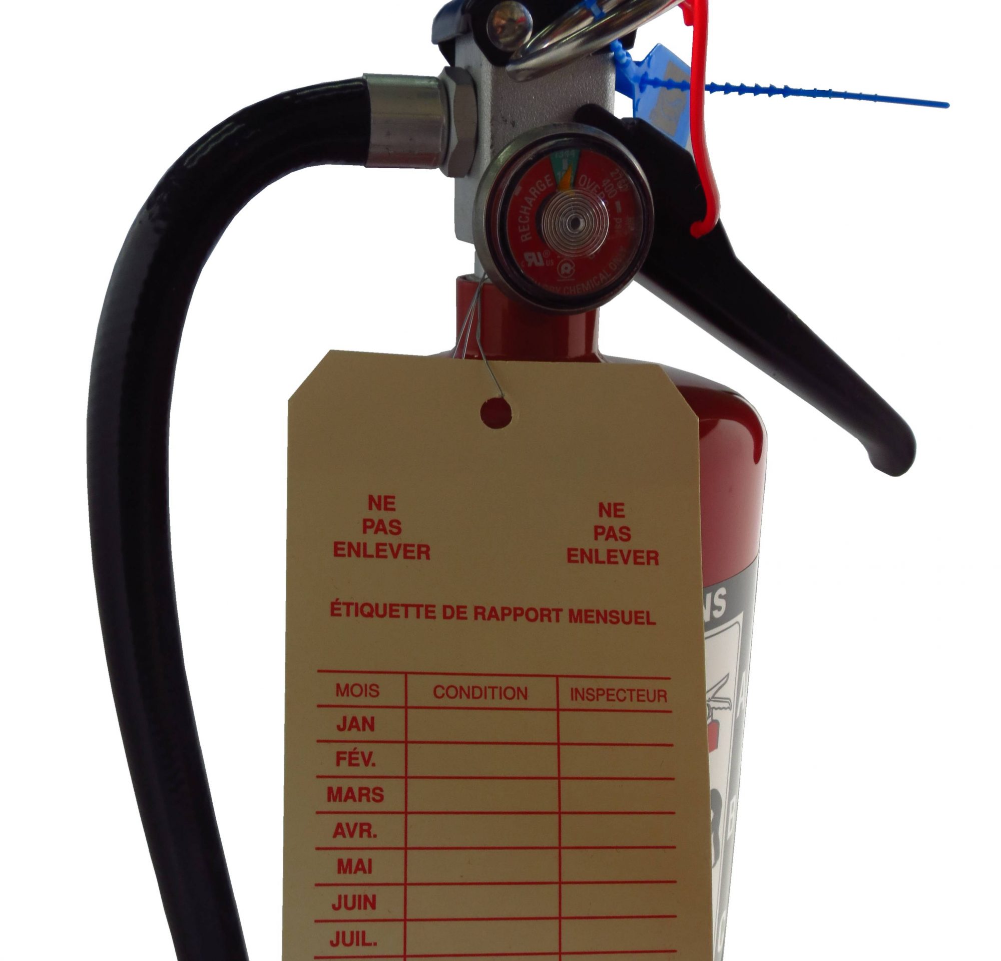 Steps for performing an inspection on portable fire extinguishers.